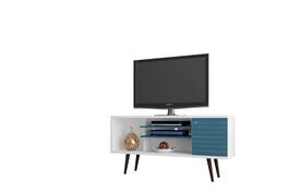 Manhattan Comfort - Liberty Mid-Century Modern 53" TV Stand - Blue Slate and White