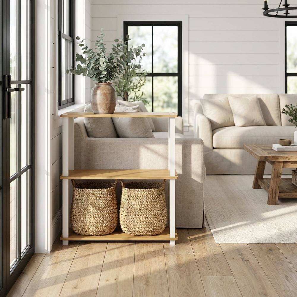 Angle. FurniFact - Wood Bookcase with Open Shelves for Living Room Storage - Beech/White.