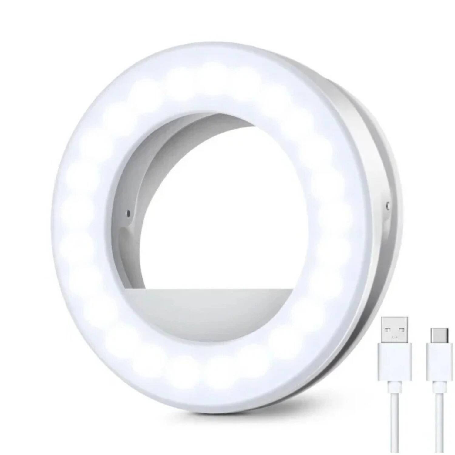 Front. Stock Preferred - Portable 40-LED Clip-On Selfie Ring Light - White.