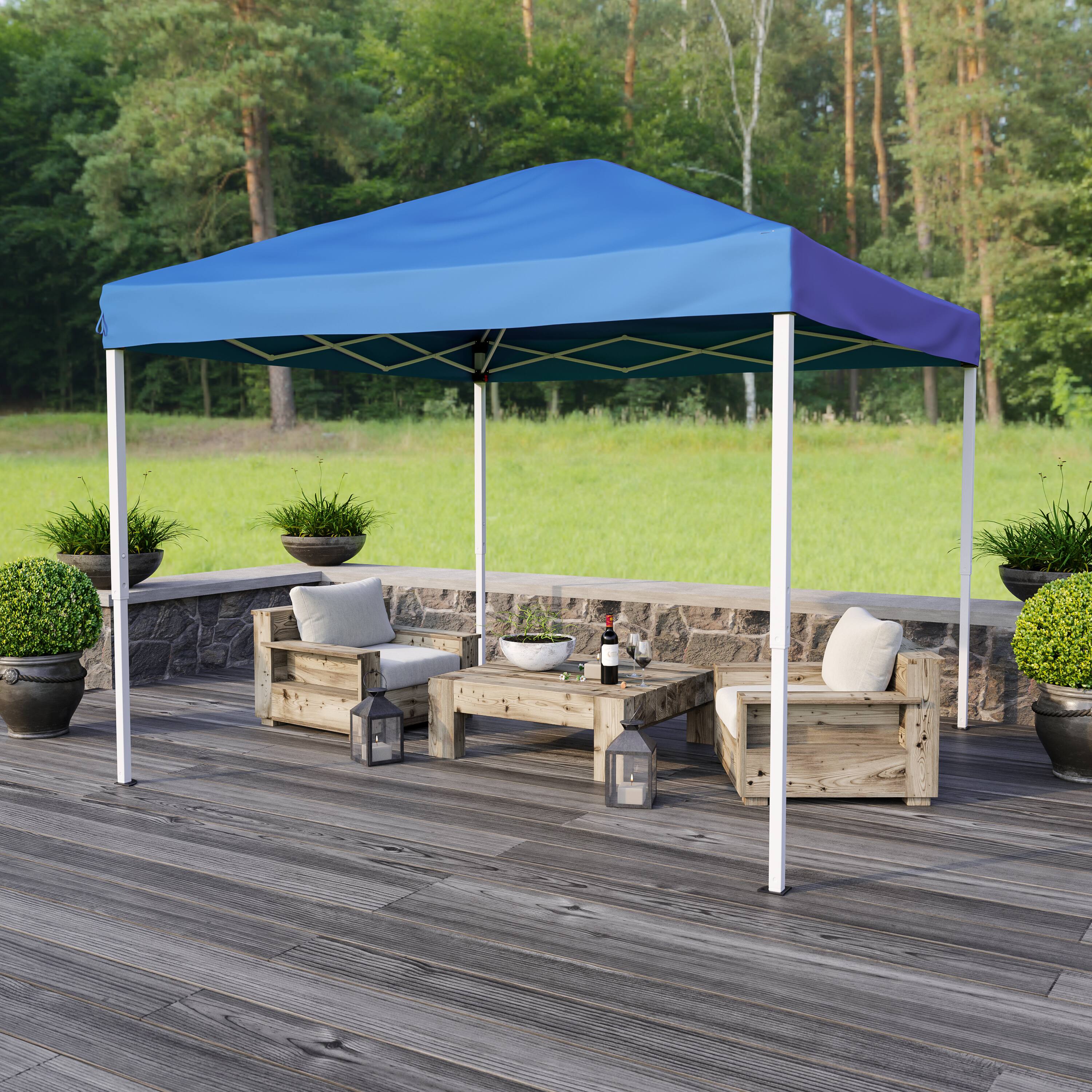 Alt View 3. Emma + Oliver - 10'x10' Weather Resistant Easy Pop Up Event Straight Leg Instant Canopy Tent - Blue.