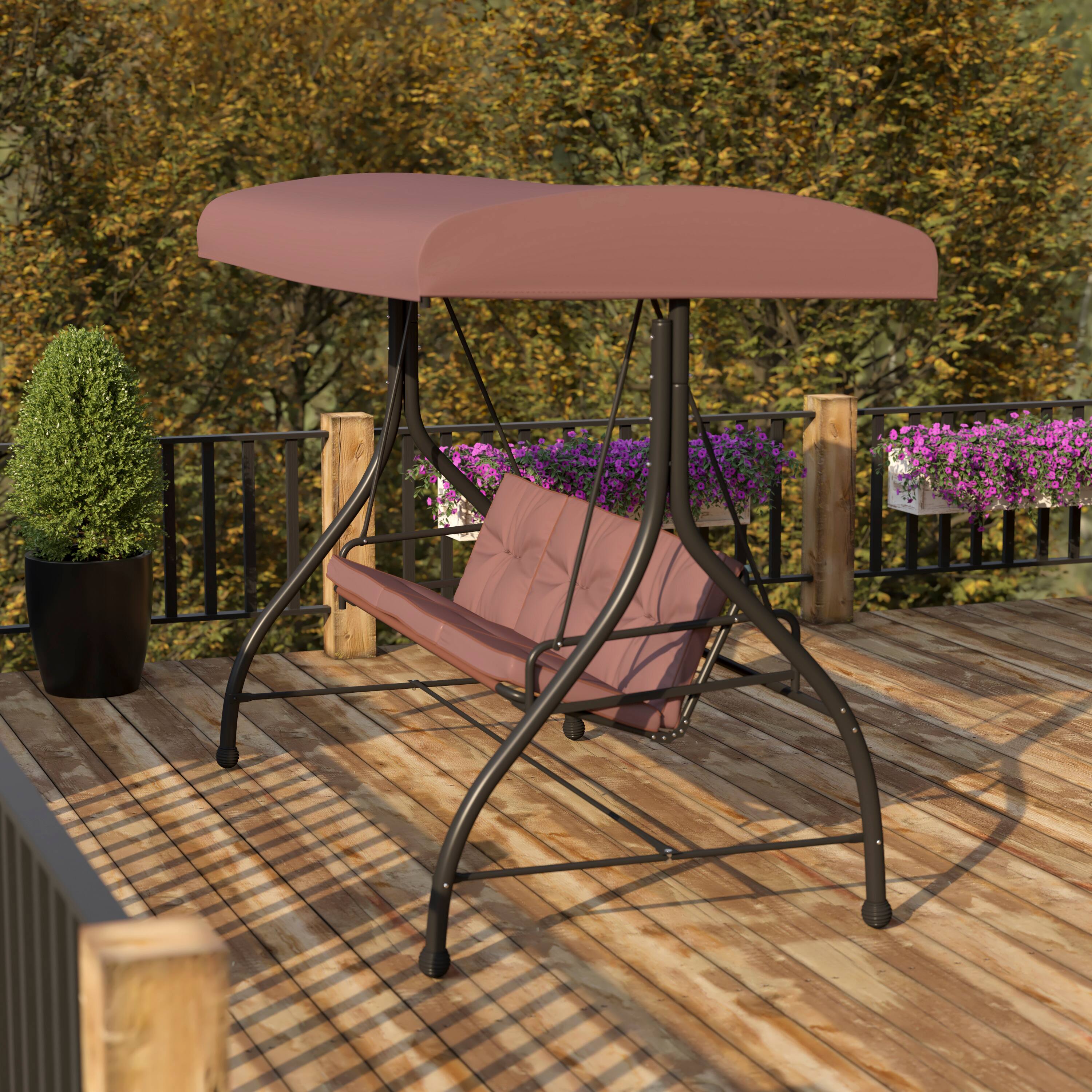 Alt View 1. Emma + Oliver - 3-Seat Outdoor Steel Converting Patio Swing and Bed Canopy Hammock - Brown.