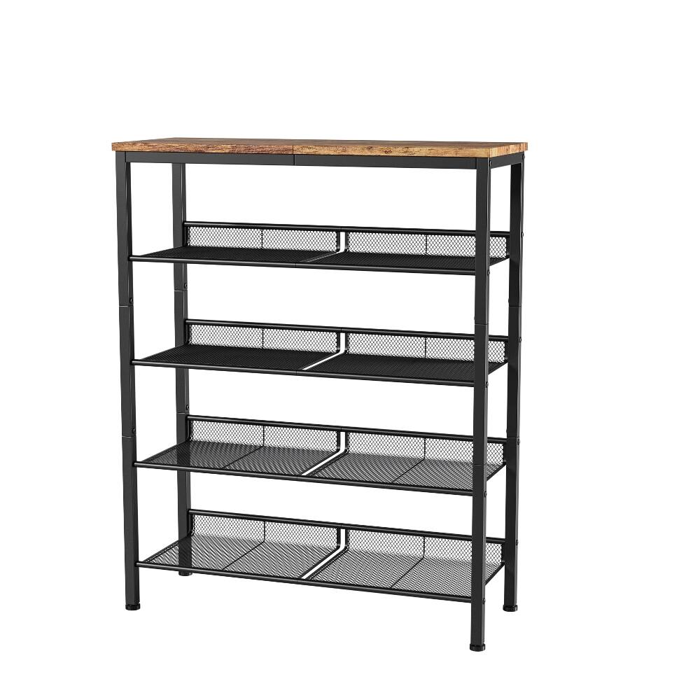 Alt View 3. Loheer - Loheer industrial shoe rack, country brown shoe organizer, 5-layer shoe rack with wooden top, 30x11.5x37 in - Country Brown.