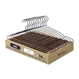 BP4U - 36-Pack Metal Clothes Hangers with Wooden Pants Bar, Wire Sweaters, Jackets Hangers with Beech Wood Trouser Bar(Black) - Black/Walnut