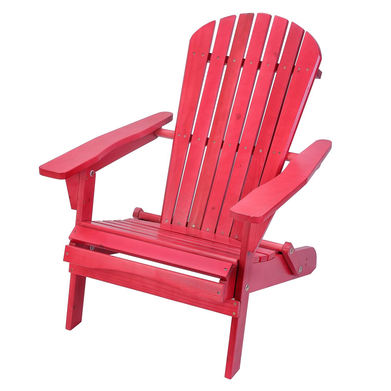Angle. Jiallo - Grand Collection Folding Large Size Adirondack Chair Pine Wood, Red - Red.