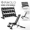 Mikolo - Rubber Hex Dumbbell Set with Racks and FID Weighted Bench, Options in 550lbs - Black