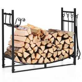 Mondawe - 36 Inch Firewood Rack with 4 Tool Set Kindling Holders - Black