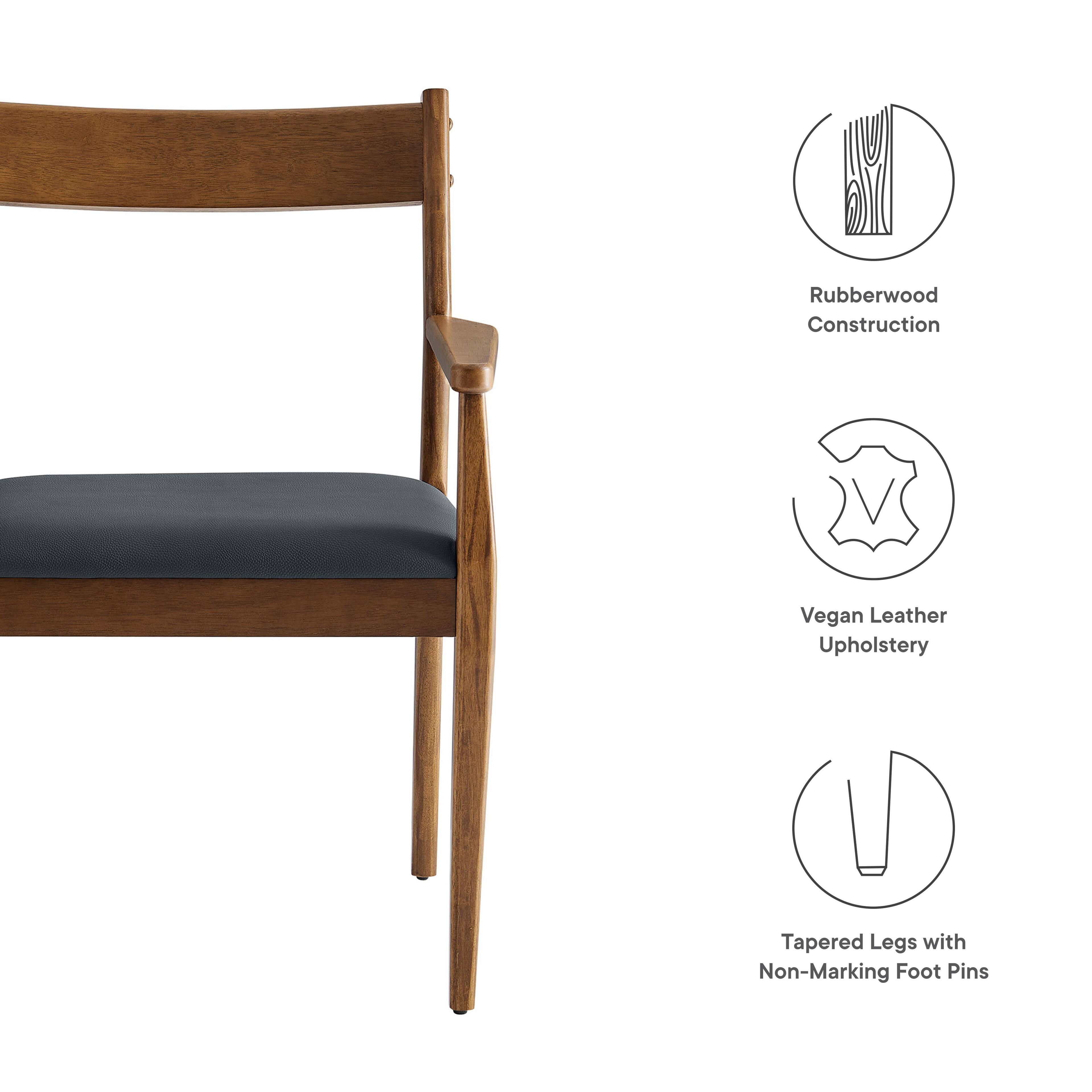 - Rubberwood Construction
- Vegan Leather Upholstery
- Tapered Legs with Non-Marking Foot Pins