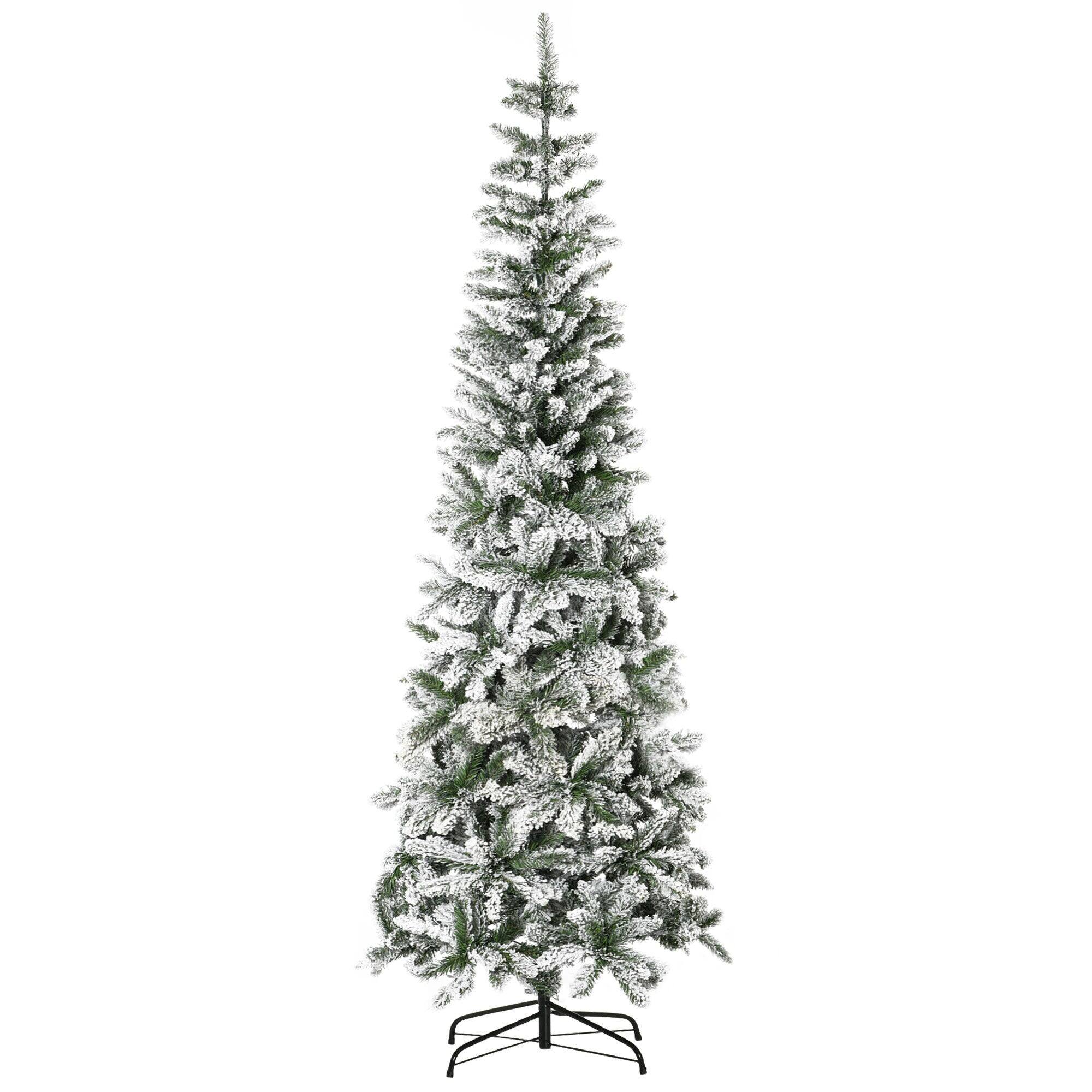 Front. BreeBe - 7.5ft Unlit Snow-Flocked Slim Pine Artificial Christmas Tree with Realistic Branches and 668 Tips - Green.