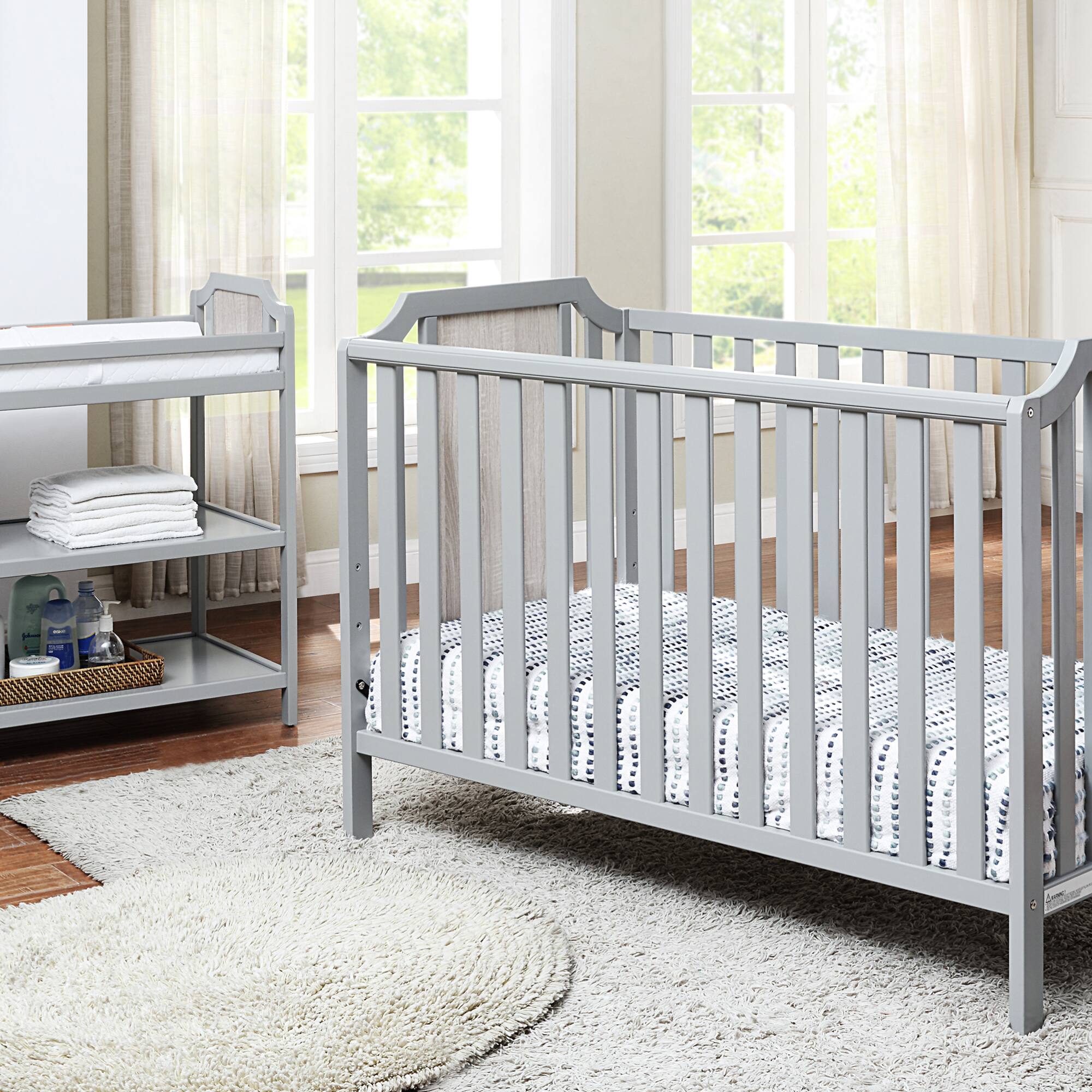 Back. GOODSILO - Modern Gray Wooden Baby Changing Table with Safety Rails and Open Shelf Storage for Nursery Organization - Grey.