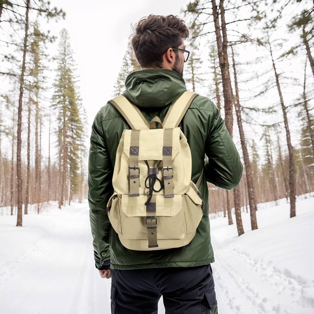 Alt View 1. Circus Cirle - Circus Cirle Durable Vintage Canvas Backpack - Yellow.