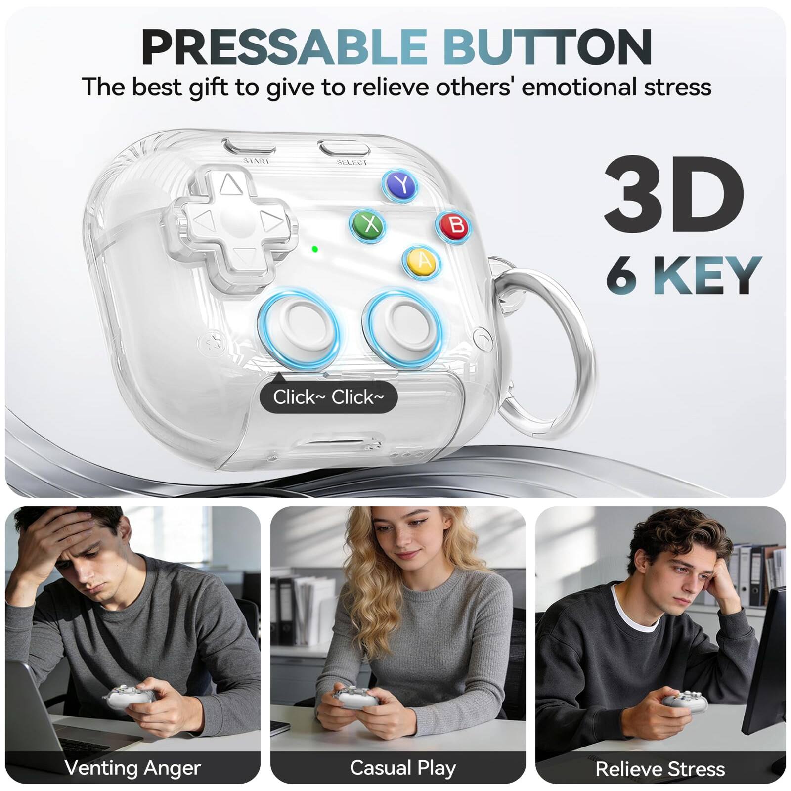 PRESSABLE BUTTON  
The best gift to give to relieve others' emotional stress  

3D 6 KEY  
Click~ Click~  

Venting Anger  
Casual Play  
Relieve Stress