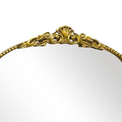 Cedar Assembly - Vintage Baroque Mirror 24"x36" Arched Mantel Victorian Antique Farmhouse With Brush Ornate Metal Frame Fo - Antique Gold-40"L x 30"W