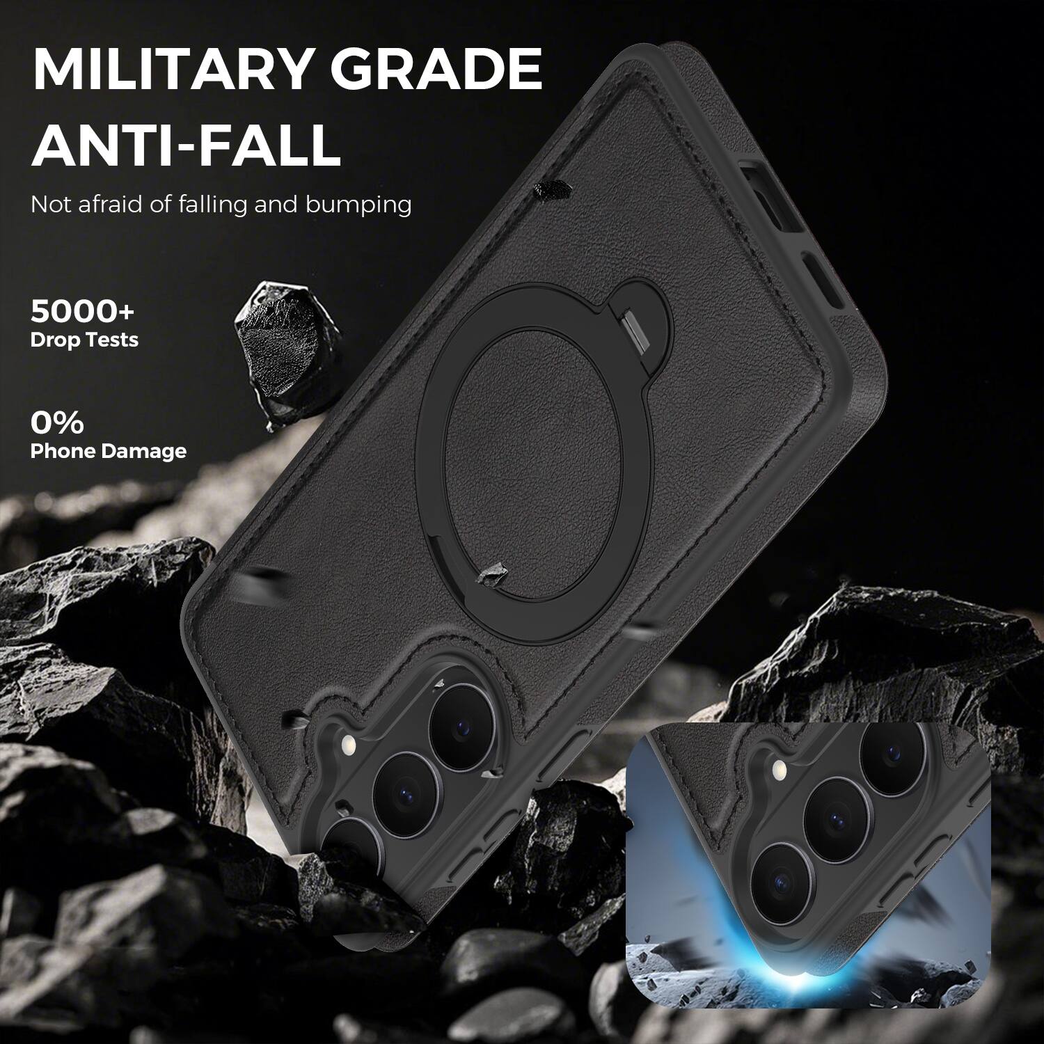 MILITARY GRADE ANTI-FALL  
Not afraid of falling and bumping  
5000+ Drop Tests  
0% Phone Damage