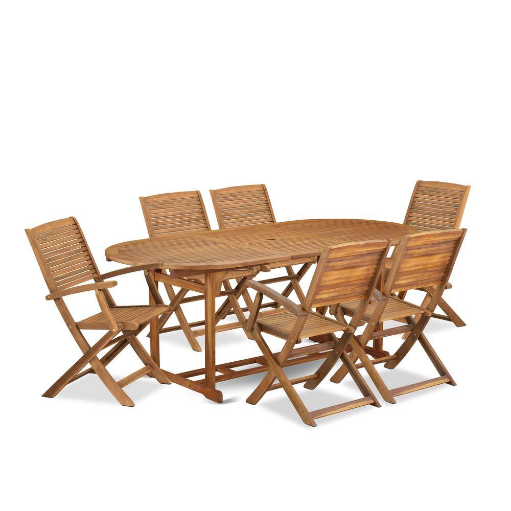 Front. East West Furniture - 7 Piece Outdoor Patio Dining Sets - Brown.