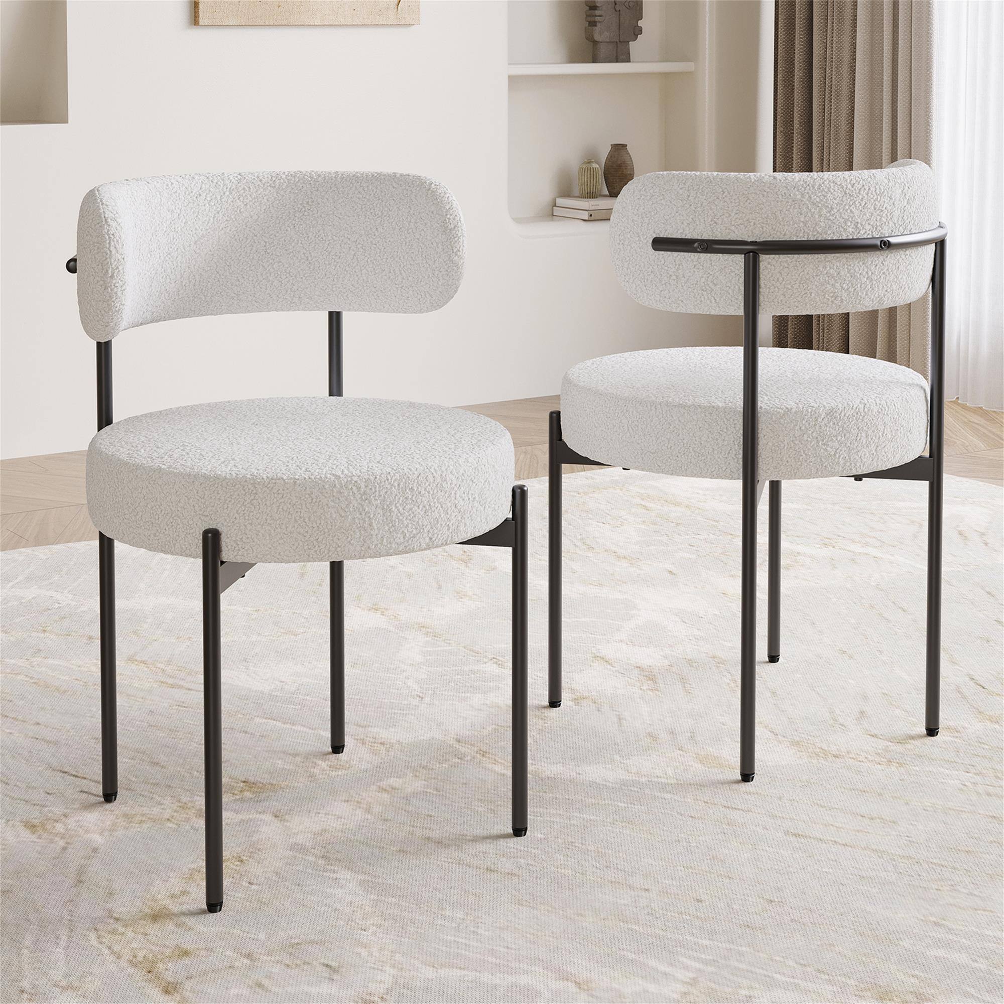 Alt View 1. Boyel Living - Set of 4 Mid-Century Modern Kitchen Chair Curved Backrest Round Upholstered Sherpa Dining Chairs - White.