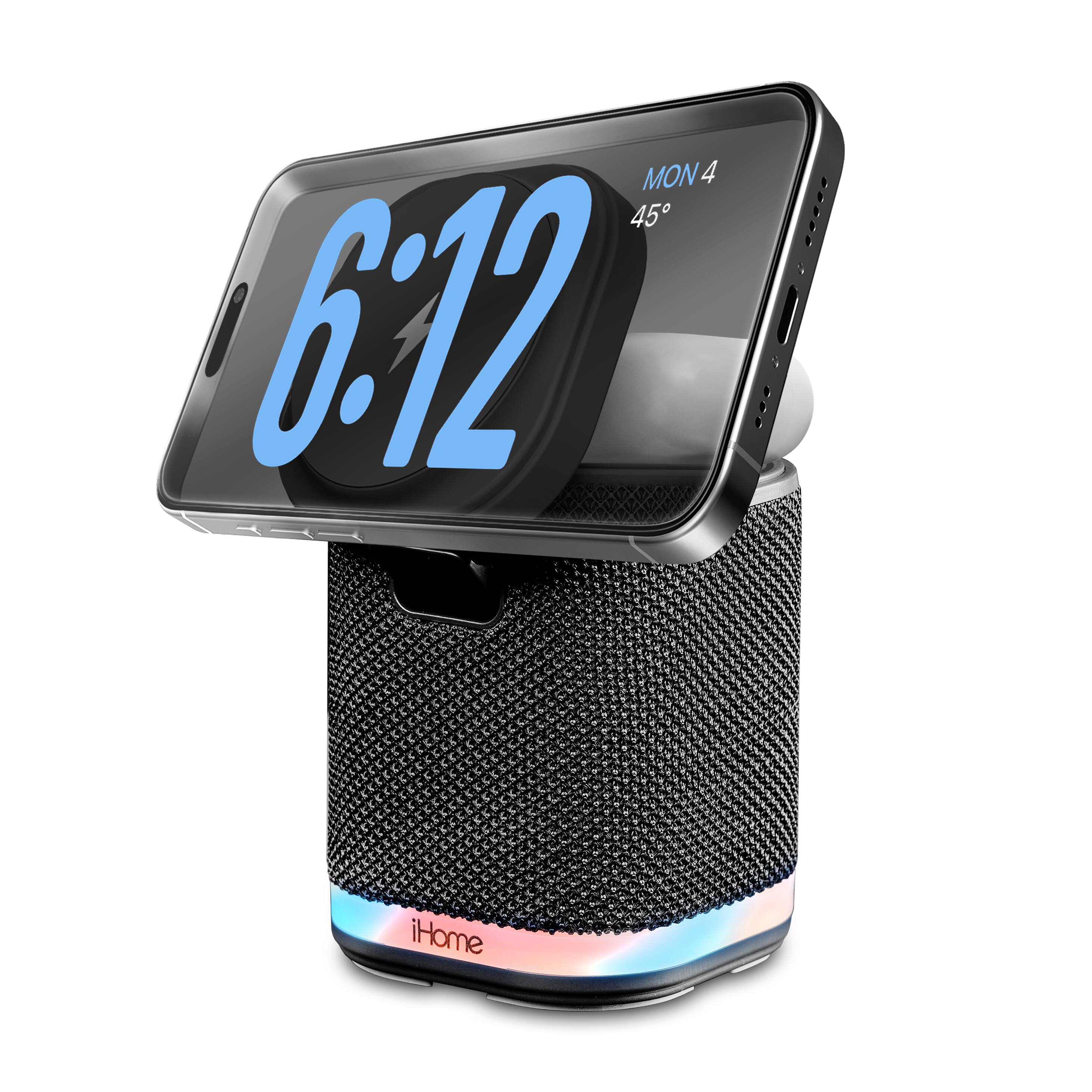 The text on the image reads "MON 4 45 6:12 iHome."