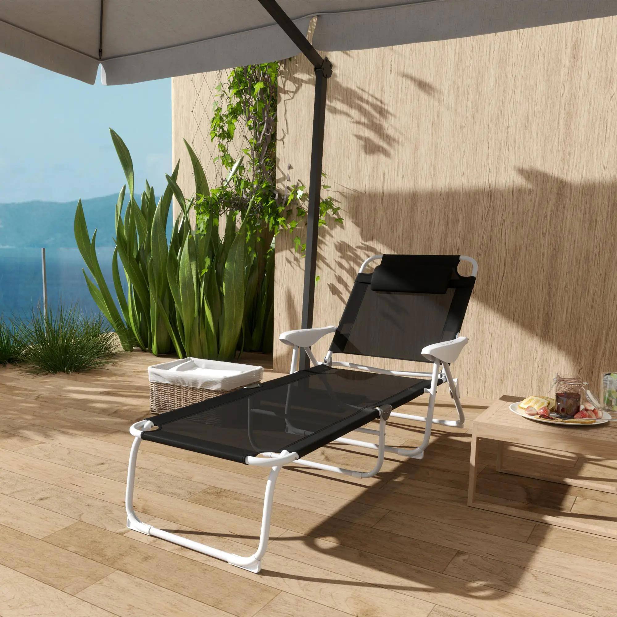 Alt View 4. Spaco - Spaco Folding Chaise with 4-Way Recline, Breathable Mesh, Removable Pillow - Black.
