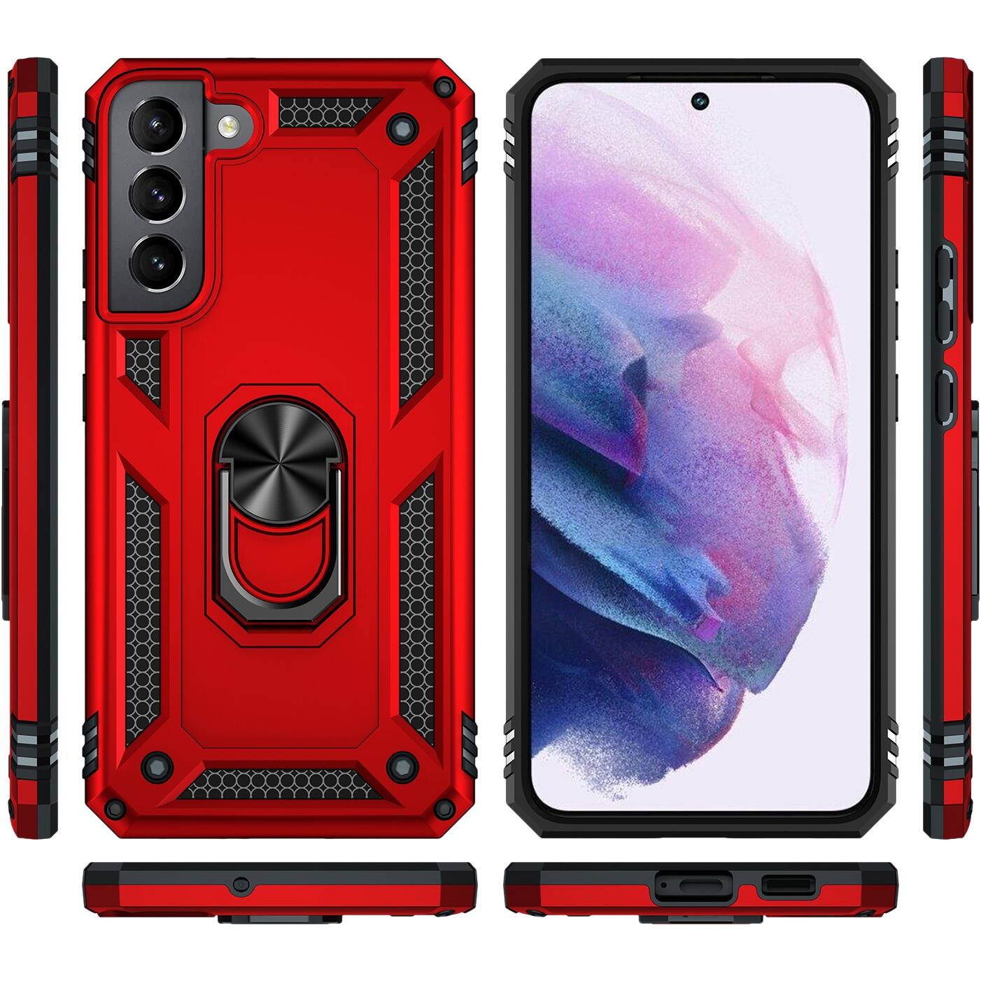 Alt View 13. SaharaCase - Military Kickstand Series Case for Samsung Galaxy S22 - Red.