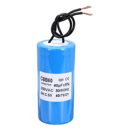 Unique Bargains - 40uF CBB60 Running Capacitor, AC 250V 2 Wires 50/60Hz Cylinder 96x45mm for Water Pumps, Washing Machines - Blue