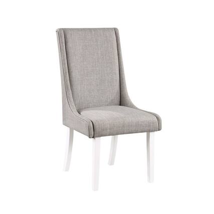 Front. Manhattan Lane - Joyce 25 Inch Side Dining Chair Set of 2, Wingback, Gray Linen, White Wood - Gray, White.