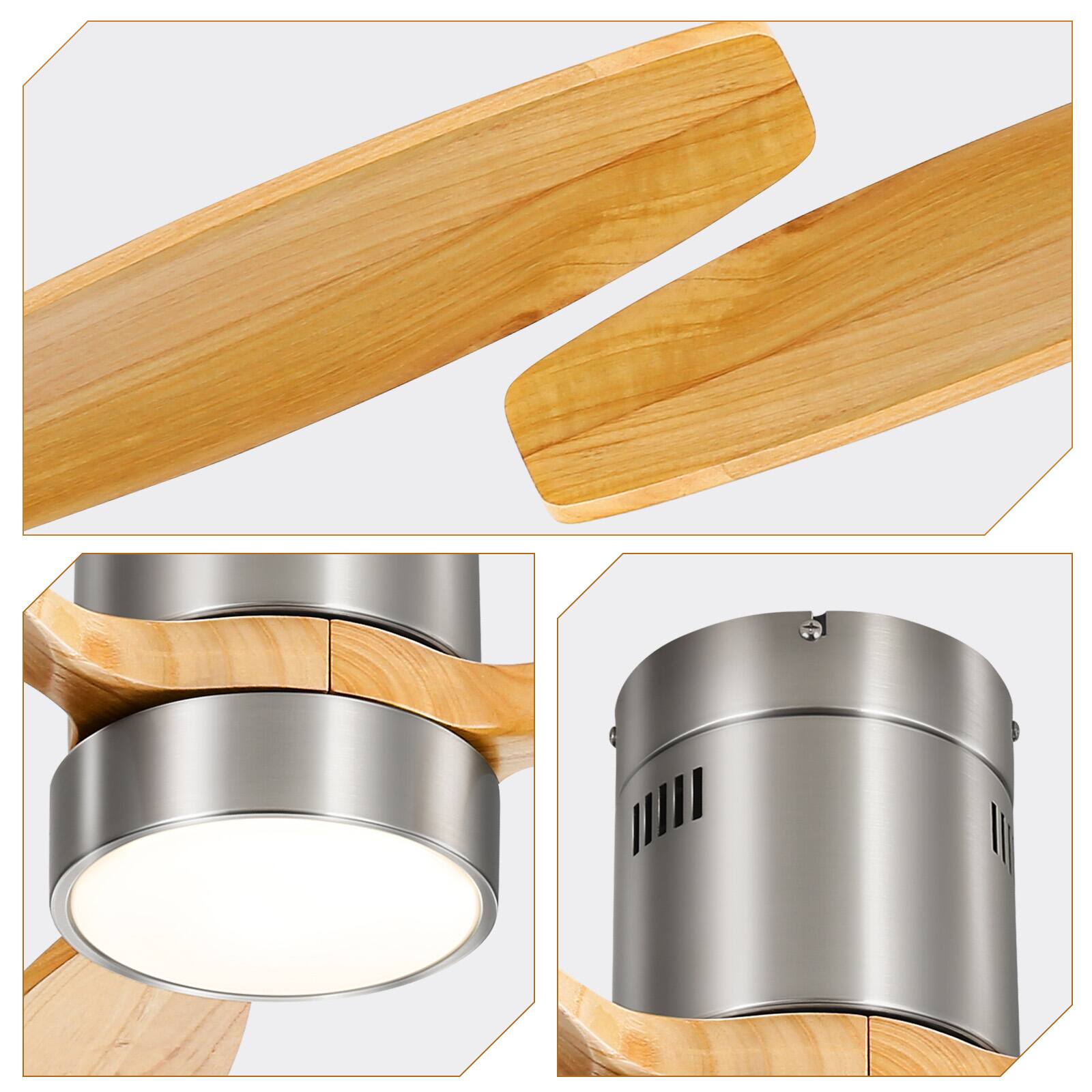 Alt View 2. Sofucor - 52 Inch Wood Low Profile Ceiling Fans with Remote Quiet Reversible DC Motor Timer for Bedroom Farmhouse Indoor/Outdoor - Nickel Natural Wood- with Light.