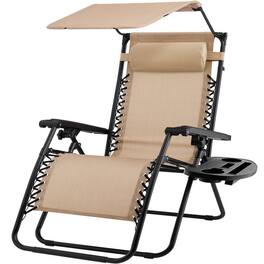 SlickBlue - Zero Gravity Patio Lounge Chair – Adjustable Reclining Chair with Canopy - Beige