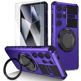 Dteck - Heavy Duty Ring Stand Case for Samsung Galaxy S26 Ultra,Shockproof Rugged PC TPU Phone Cover + Tempered Glass Flim - Purple