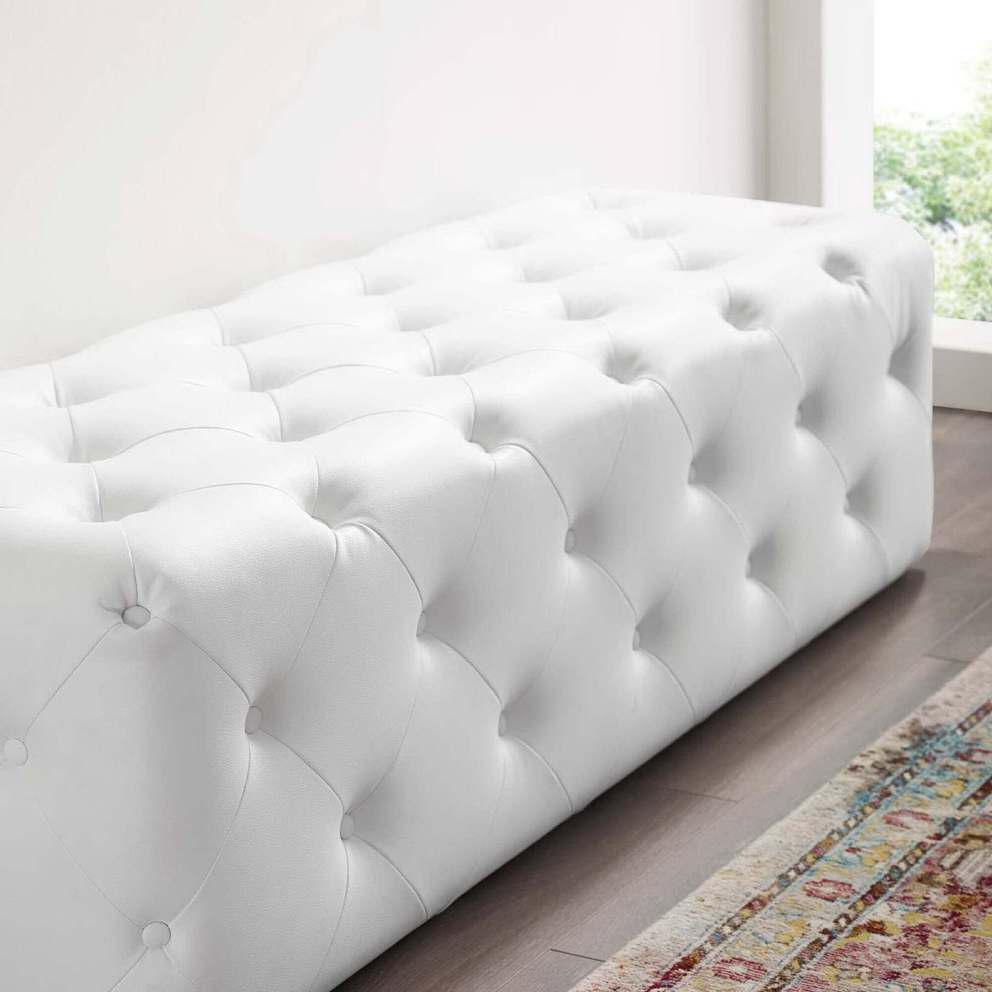 Alt View 3. Modway - Amour 60" Tufted Button Entryway Faux Leather Bench by Modway - White.