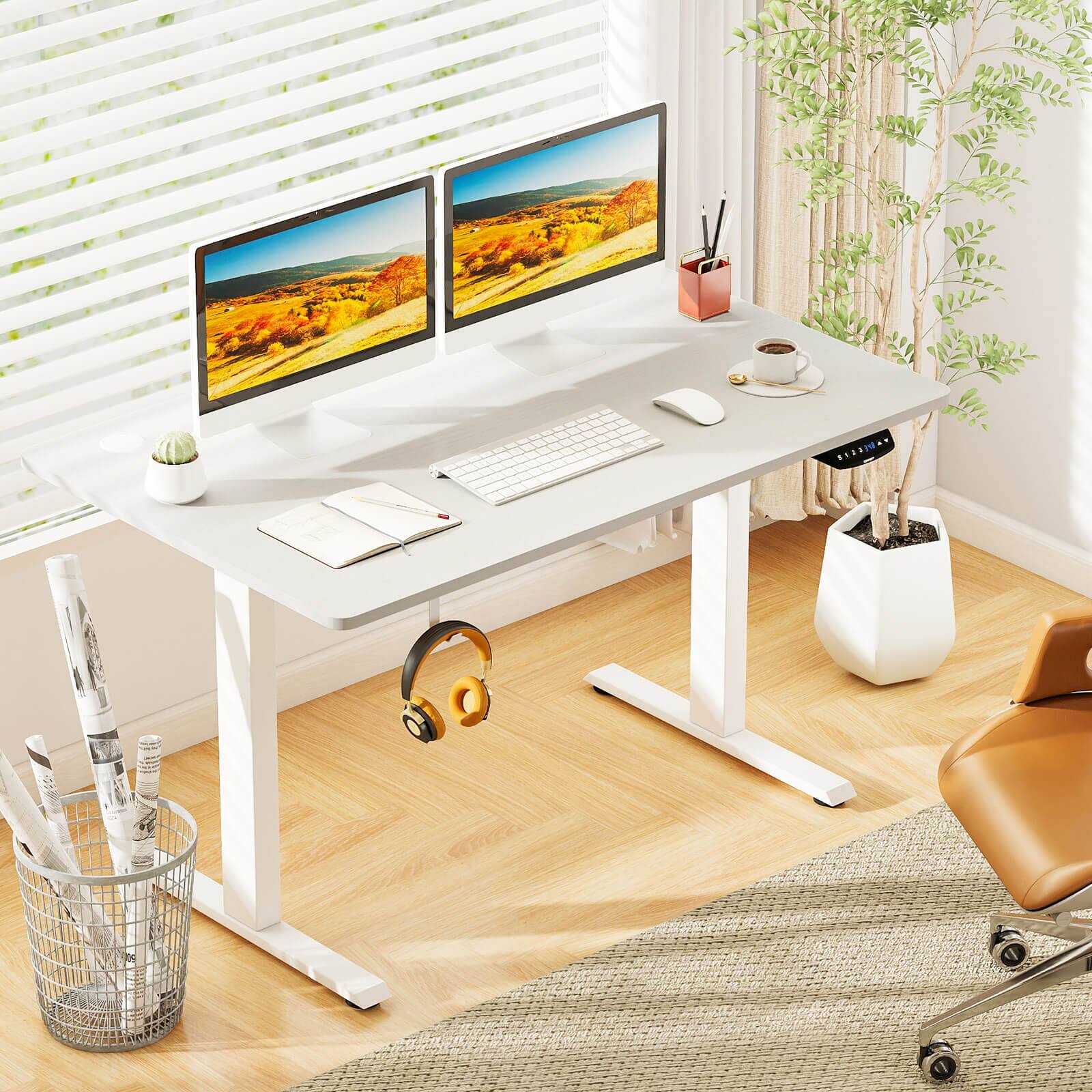 Alt View 2. Costway - Costway 48" x 30" Electric Adjustable Standing up Desk Dual Motor w/ Controller - White,Natural.