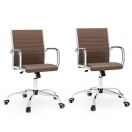 Gymax - 2PCS Office Chair Height Adjustable Conference Chair w/Rocking Backrest Armrests - Brown