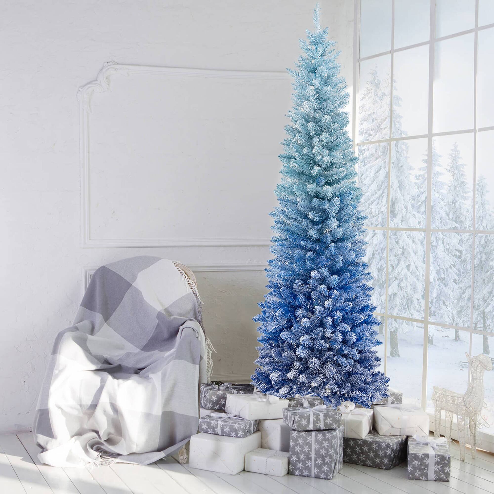 Alt View 3. Costway - Costway 6 FT Blue Gradient Snow Flocked Artificial Christmas Tree with 435 Lush Branch Tips - Blue Gradient.