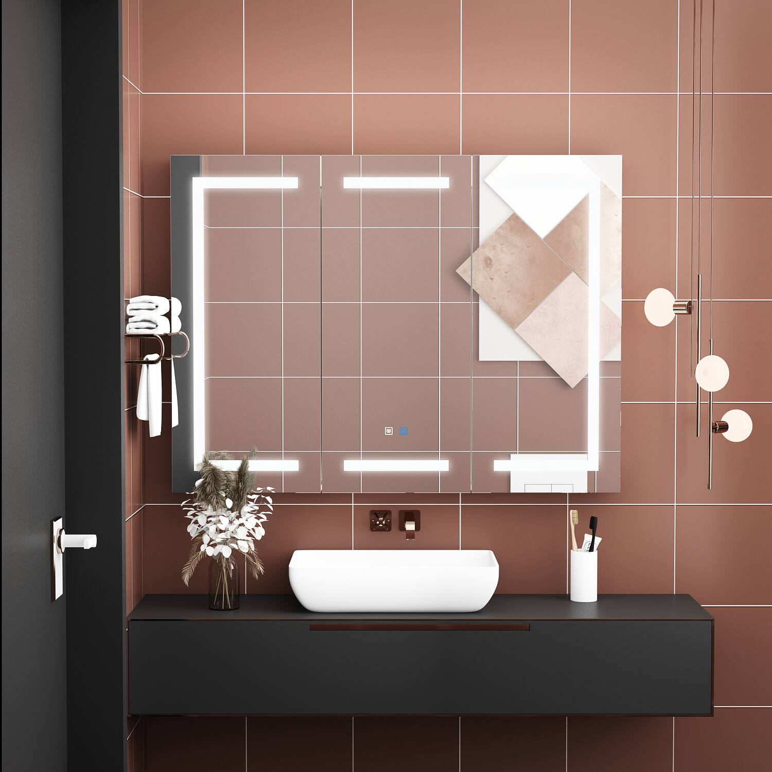 Alt View 5. Famapy - Luxury LED Bathroom Mirror Cabinet with Anti-Fog, Adjustable Color Temperature Lighting, Wall-Mounted Vanity - White.