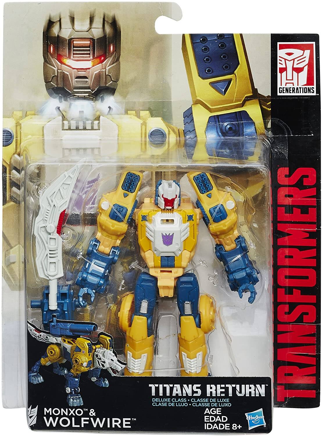 GENERATIONS  
TRANSFORMERS  
TITANS RETURN  
DELUXE CLASS  
CLASSE DE LUXE  
CLASSE DE LUJO  
CLASSE DE LUXO  
AGE  
EDAD  
IDADE 8+  
MONXO™ & WOLFWIRE™