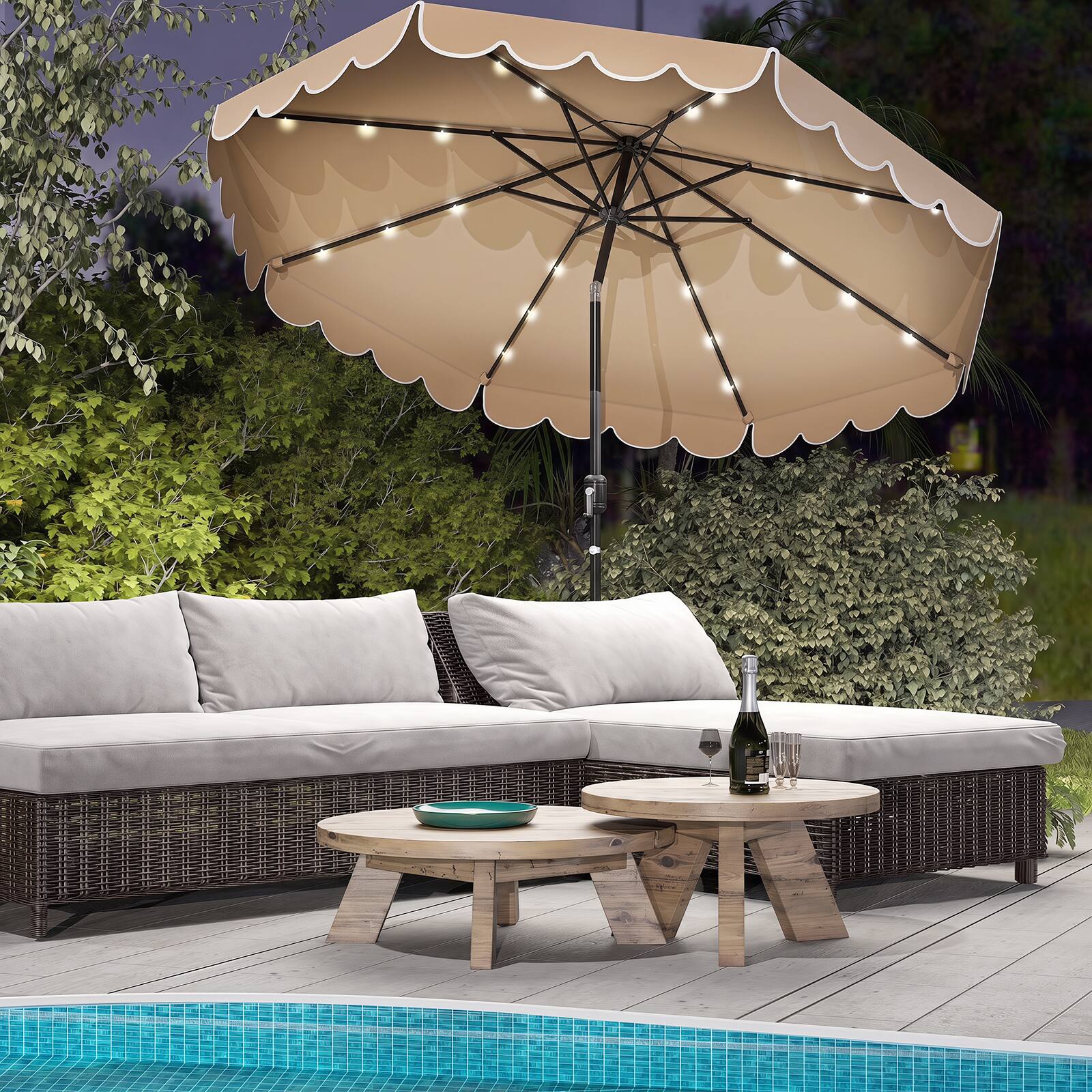 Alt View 4. Costway - Costway 10 FT Solar Patio Umbrella with 24 LED Lights 8 Ribs & Tilt Adjustment - Beige.