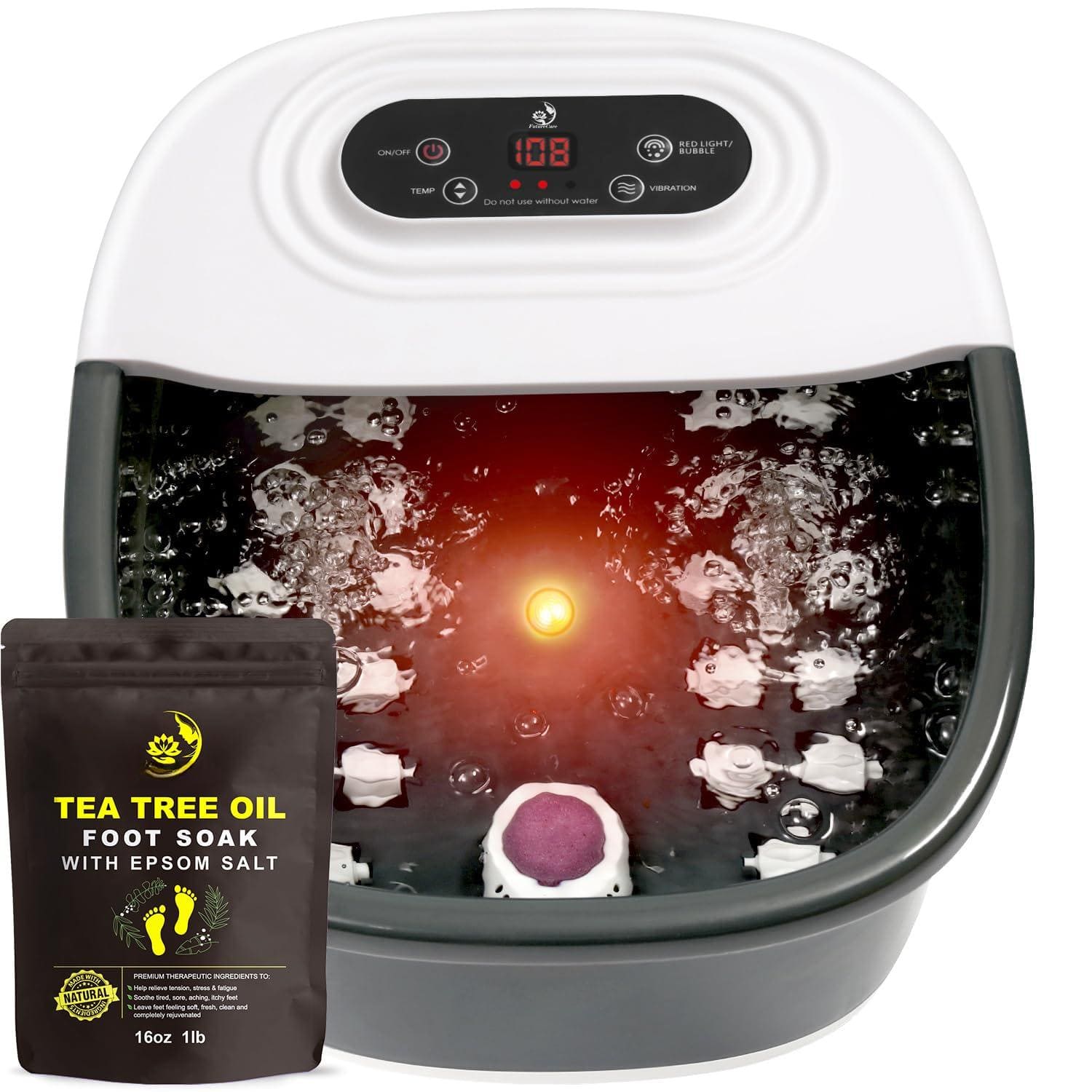 Live At Space - Foot Spa Bath Heat Bubbles Vibration Jets 16oz Tea Tree Epsom Salt 22 Rollers Red Light 95-118°F - 642146674891