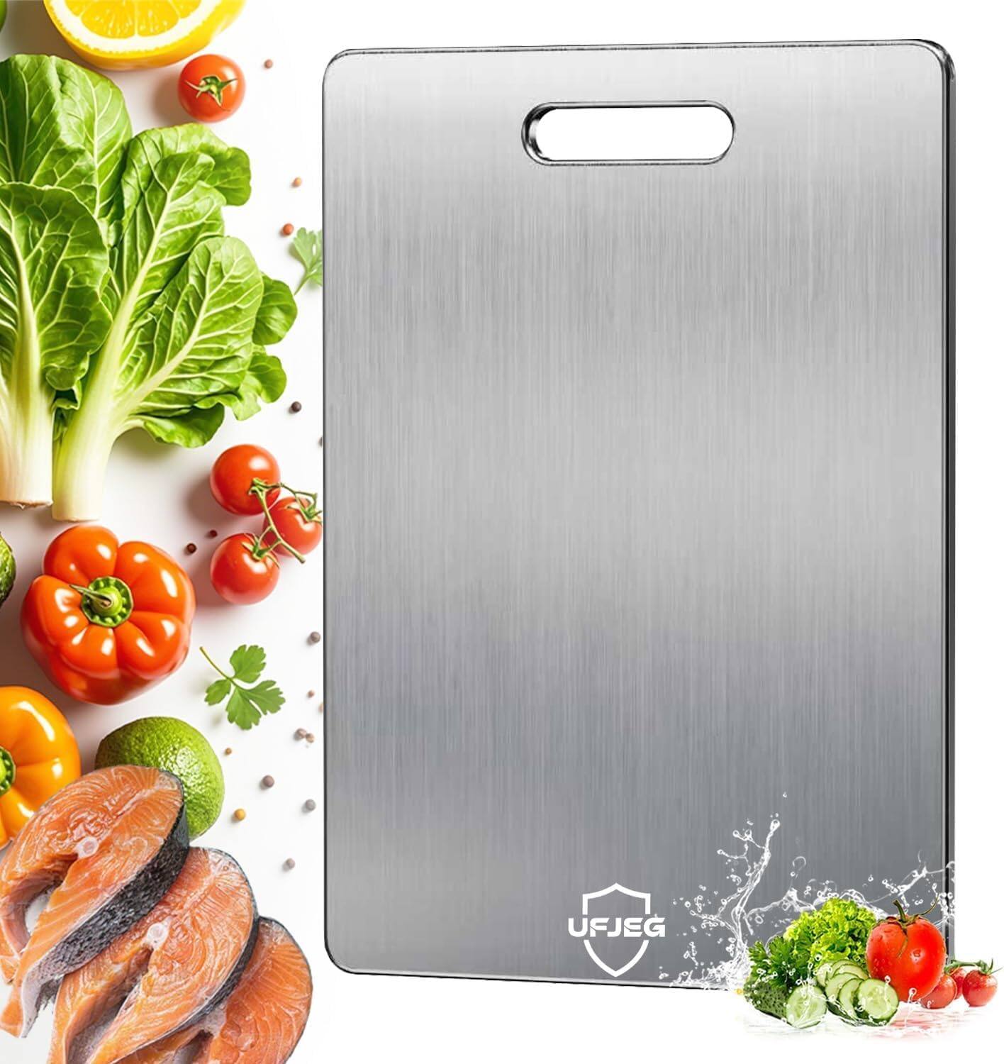 Front. PARKER SLATER - Pure Titanium Cutting Board – Non-Toxic, Double-Sided, Dishwasher Safe.