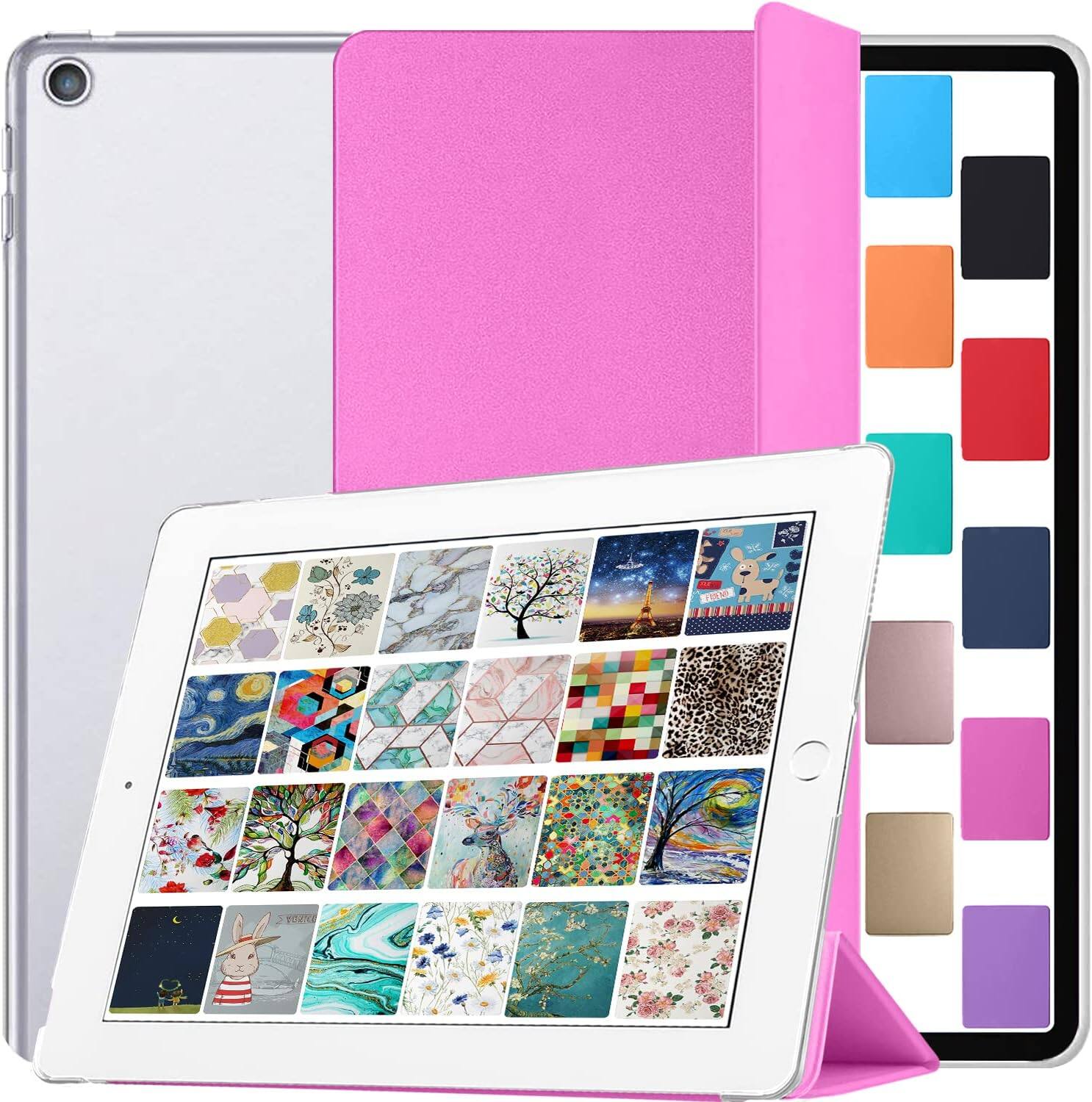 Front. DuraSafe Cases - iPad 9.7" 6th/5th Gen 2018/2017 Protective Tri-Fold Case with Sleep/Wake Cover A1474 A1475 A1476 A1566 A1567 A1822 A1823 - Pink.