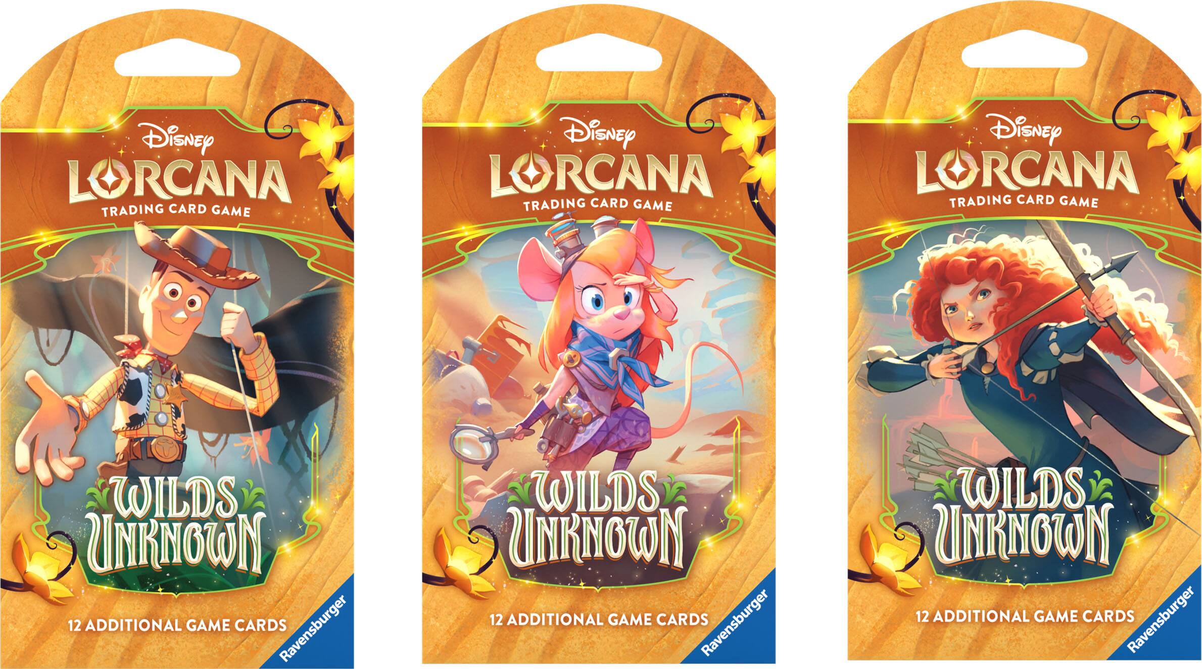 Disney LorCana Trading Card Game  
WILDS UNKNOWN  
12 Additional Game Cards  
Ravensburger  

Disney LorCana Trading Card Game  
WILDS UNKNOWN  
12 Additional Game Cards  
Ravensburger  

Disney LorCana Trading Card Game  
WILDS UNKNOWN  
12 Additional Game Cards  
Ravensburger