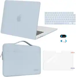 mosiso - 5in1 Kit for MacBook Air 15 inch Case M5 M4 M3 M2 2026-2023, Hard Shell&Sleeve&Keyboard Skin&Webcam Cover&Screen Film - Baby Blue
