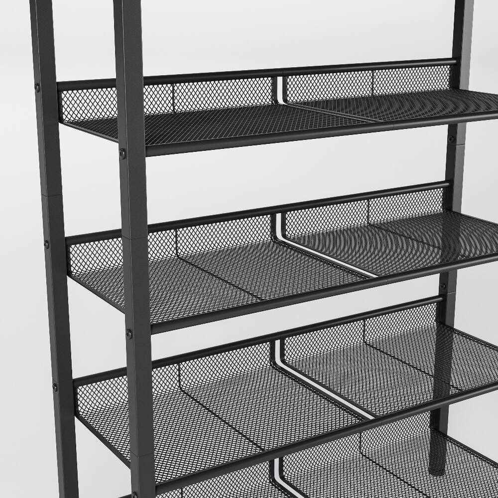 Alt View 4. Loheer - Loheer industrial shoe rack, country brown shoe organizer, 5-layer shoe rack with wooden top, 30x11.5x37 in - Country Brown.