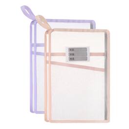 Unique Bargains - 2pcs Mesh Zipper Pouch 12.2x9.3 Inch Transparent Multilayer A4 File Organizer with Strap for Home Office and School - Pink, Purple