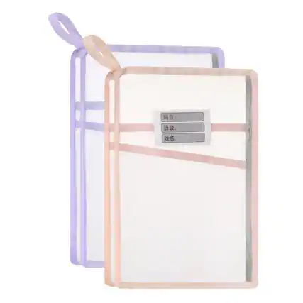 Front. Unique Bargains - 2pcs Mesh Zipper Pouch 12.2x9.3 Inch Transparent Multilayer A4 File Organizer with Strap for Home Office and School - Pink, Purple.