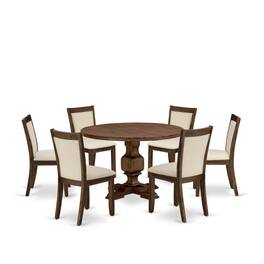 East West Furniture - 7-Piece Dining Set - A Gorgeous Kitchen Table and 6 Attractive Light Beige Linen Fabric Wood Dining - Multi-Color