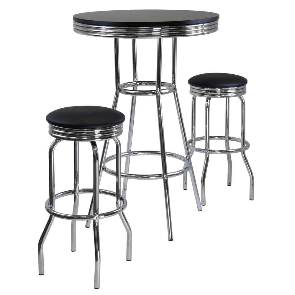 FurniFact - Metal Bar Table And Stools Set With Swivel Chairs - Black / Metal
