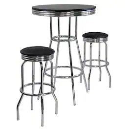 FurniFact - Metal Bar Table And Stools Set With Swivel Chairs - Black / Metal