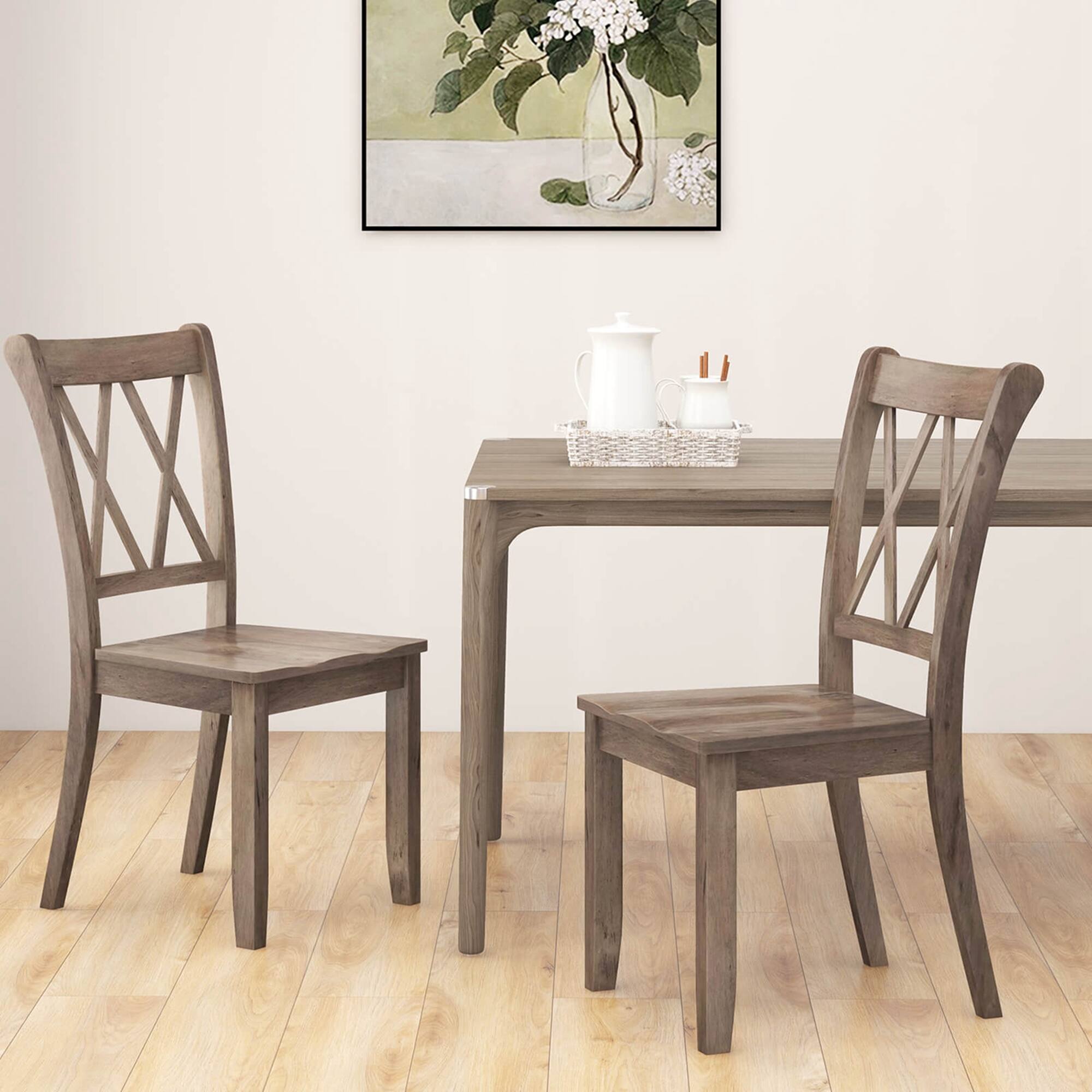Alt View 1. Costway - Costway Wooden Dining Chairs Set of 2 with Ergonomic Seat Rubber Wood Frame & High Backrest - Brown.