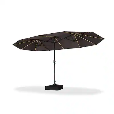 PURPLE LEAF - 14 ft. Patio Market Umbrella with Solar LED and Base Double-Sided Outdoor Table Sun Umbrellas for Pool Deck Backyard - Gray PURPLE LEAF - 14 ft. Patio Market Umbrella with Solar LED and Base Double-Sided Outdoor Table Sun Umbrellas for Pool Deck Backyard - Gray