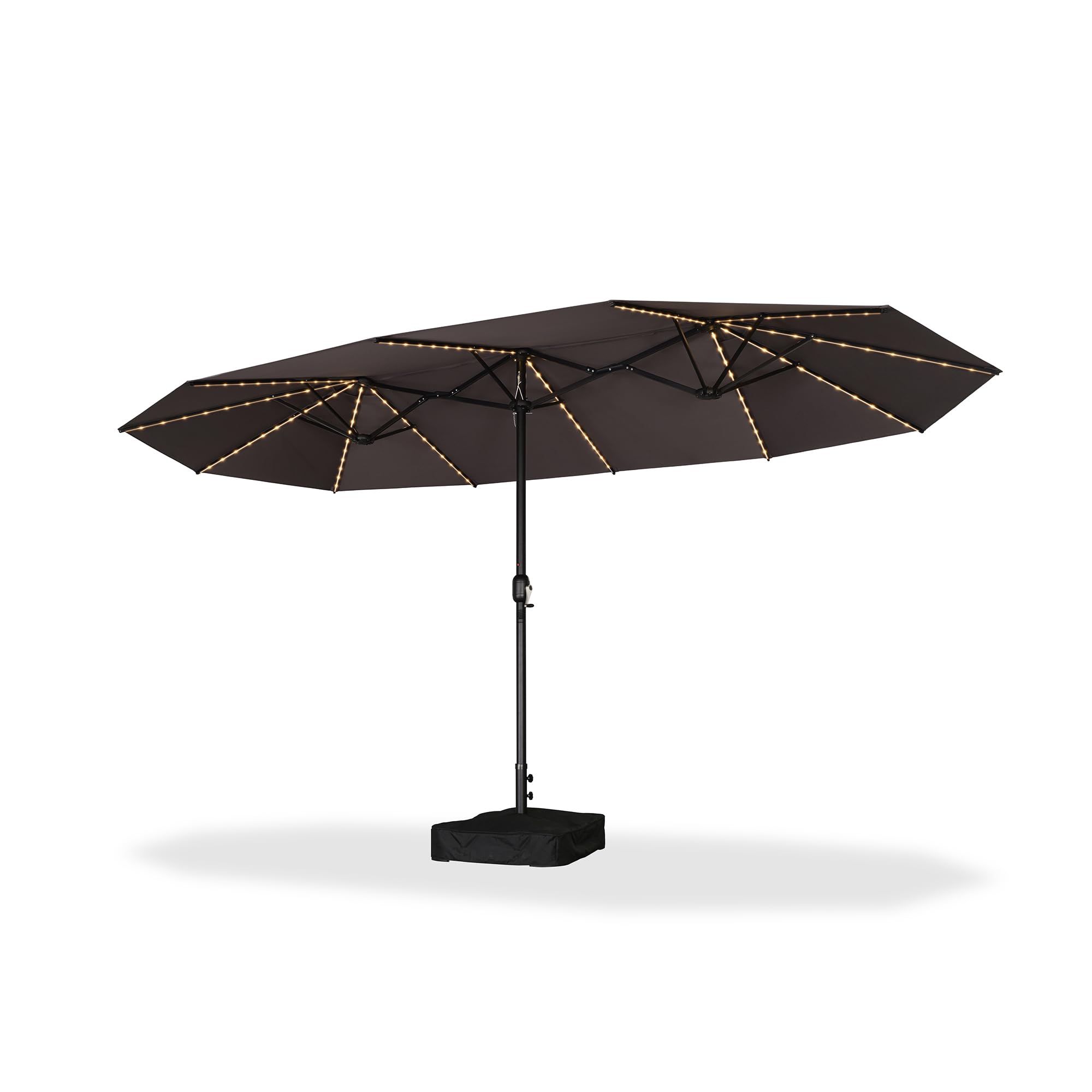 PURPLE LEAF - 14 ft. Patio Market Umbrella with Solar LED and Base  Double-Sided Outdoor Table Sun Umbrellas for Pool Deck Backyard - Gray