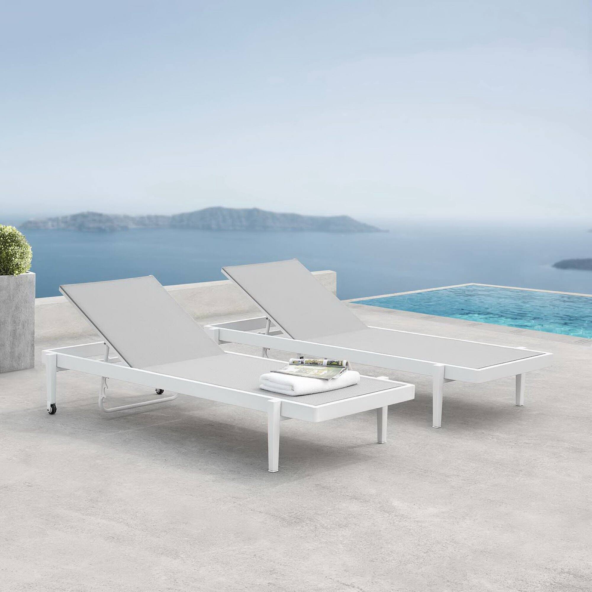 Back. Modway - Charleston Outdoor Aluminum Chaise Lounge Set of 2 - White Gray.