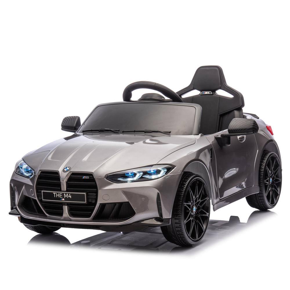 BreeBe - BMW M4 24V Kids Ride On Car w/ 2.4G Remote, 3 Speeds, USB, MP3, Bluetooth, LED Lights, Power Display, Portable Handle - Silver